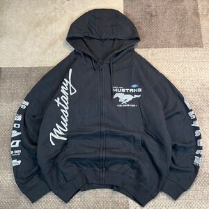 Ford Mustang JH Design Black Zip Up Hoodie Mens XL Graphic Car Racing Sweatshirt